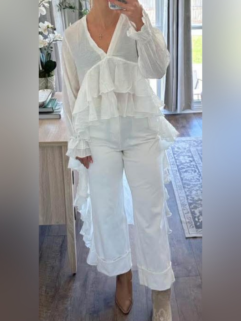 White Ruffled High-Low Top